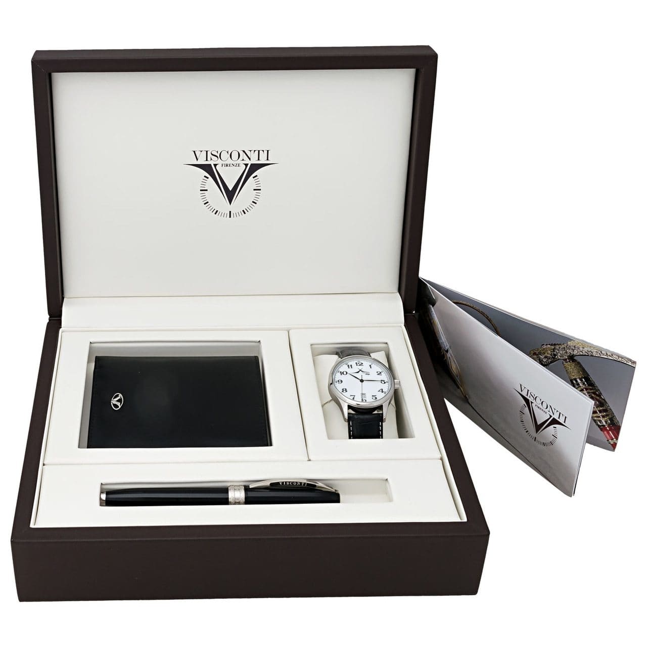 Visconti Men's Gift Set Rollerball Pen, Leather Wallet, White Dial Quartz Men's Watch W099SET-110-29500 8056364835316