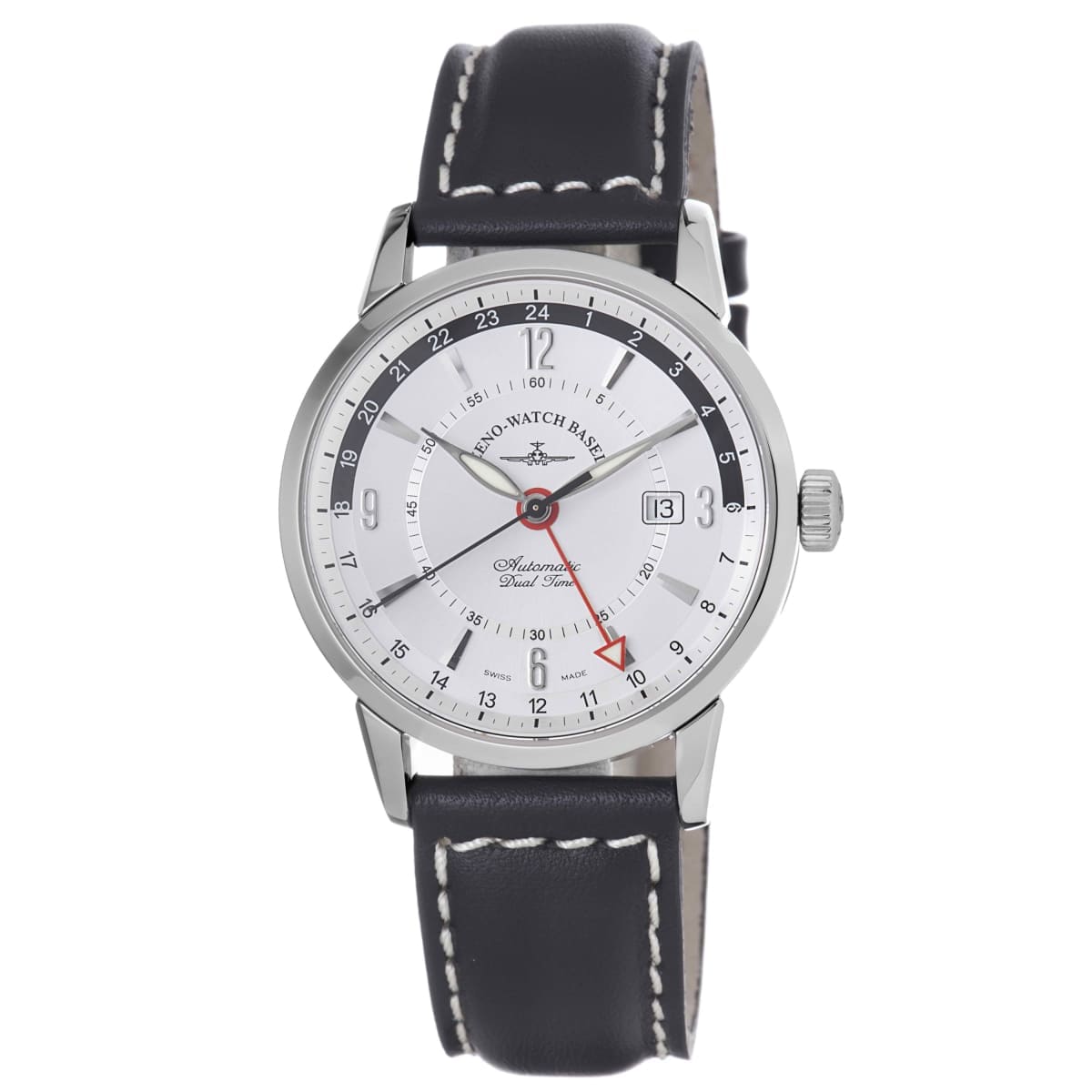Zeno Men’s ’Magellano’ Silver GMT Dial Black Strap Automatic Watch - On sale