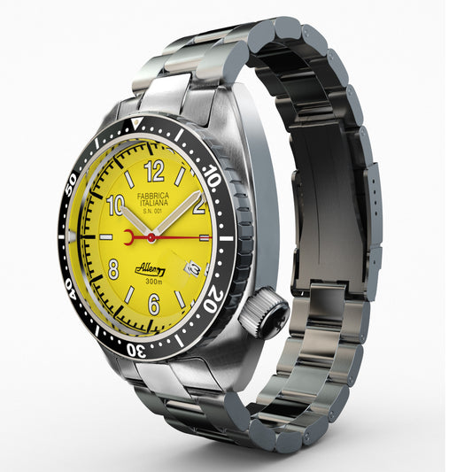 Allemano Men's '1973 SHARK & CRAB' Yellow Dial Stainless Steel Bracelet Automatic Watch SH-A-1973-P-Y-DP